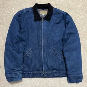 Vintage Eagles Ridge Detroit Style Blanket Lined Denim Bomber Jacket Large